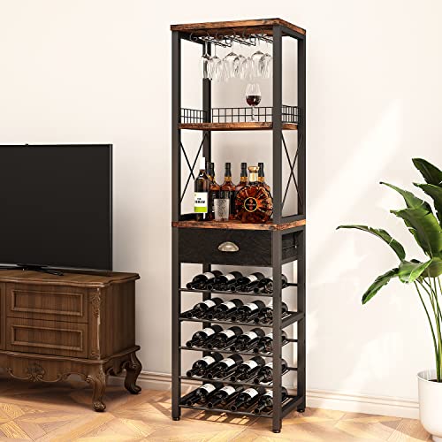 4-Tier Wine Rack with Glass Holder and Storage Drawer