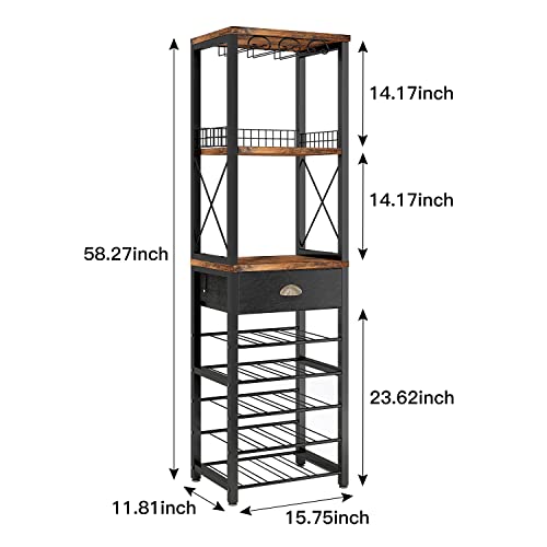 4-Tier Wine Rack with Glass Holder and Storage Drawer