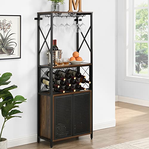 Vintage Brown Wine Bar Cabinet with Glass Holder