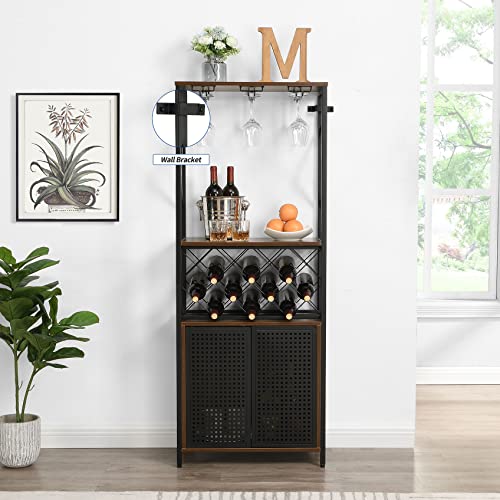 Vintage Brown Wine Bar Cabinet with Glass Holder