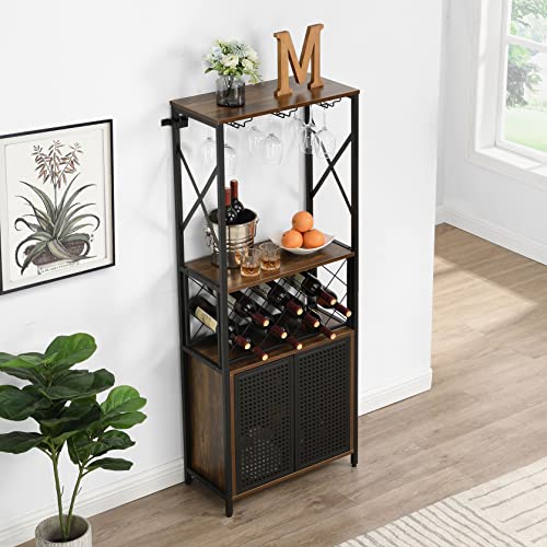Vintage Brown Wine Bar Cabinet with Glass Holder