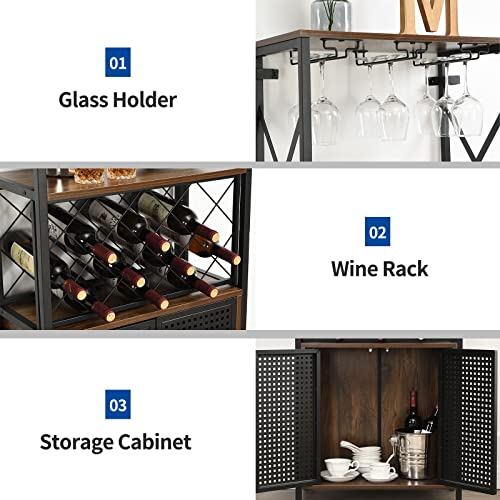 Vintage Brown Wine Bar Cabinet with Glass Holder