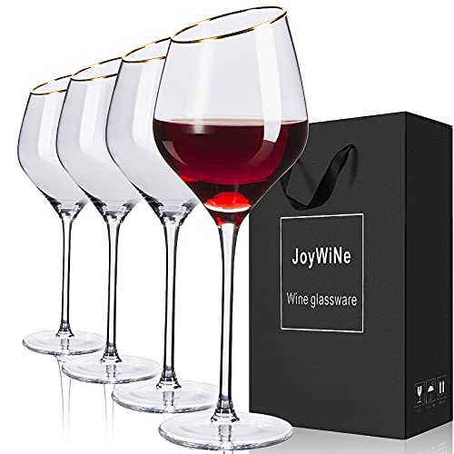 Gold-rimmed Hand-Blown Wine Glasses Set (7 words)