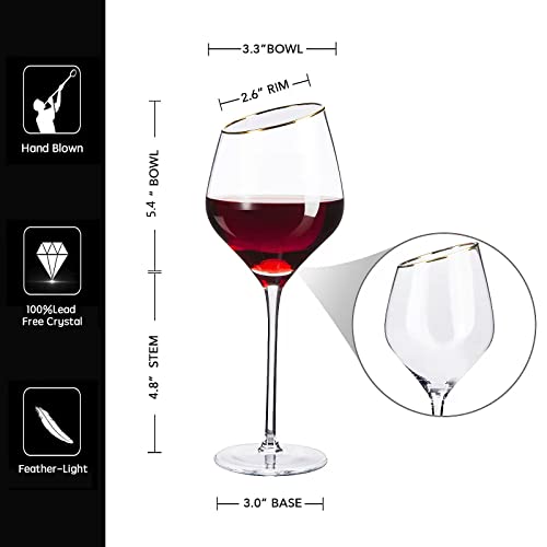 Gold-rimmed Hand-Blown Wine Glasses Set (7 words)