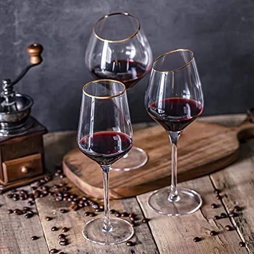 Gold-rimmed Hand-Blown Wine Glasses Set (7 words)
