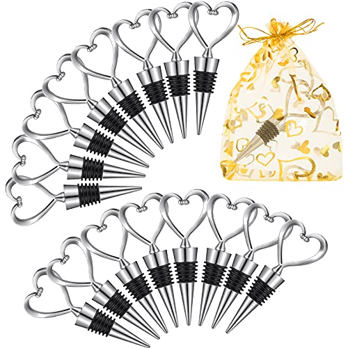 50 Heart Wine Stoppers with Golden Organza Bags