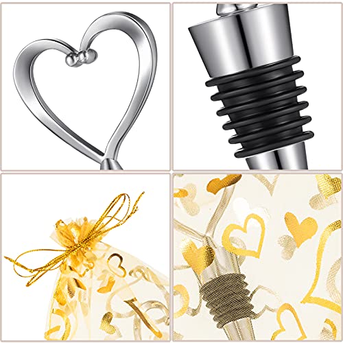 50 Heart Wine Stoppers with Golden Organza Bags