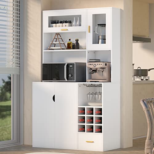 Freestanding Kitchen Hutch with Wine Racks