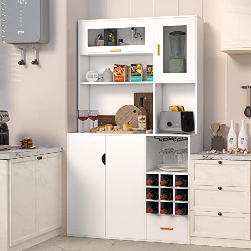 Freestanding Kitchen Hutch with Wine Racks
