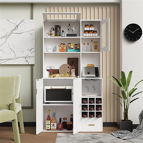 Freestanding Kitchen Hutch with Wine Racks