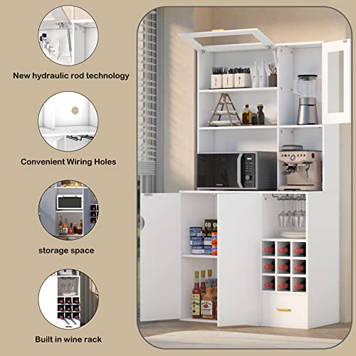 Freestanding Kitchen Hutch with Wine Racks