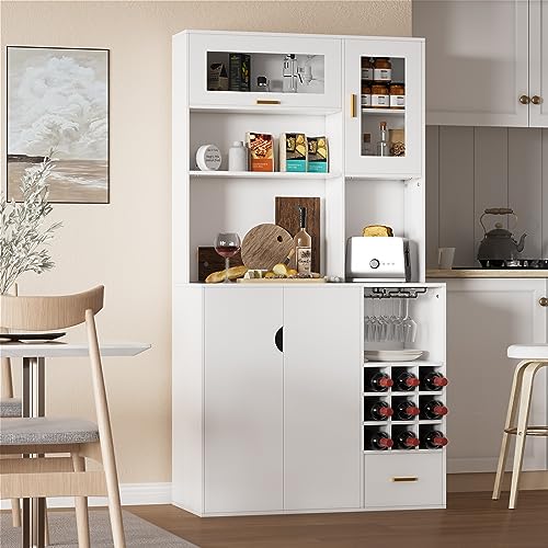 Freestanding Kitchen Hutch with Wine Racks