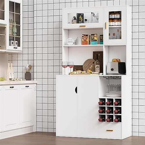 Freestanding Kitchen Hutch with Wine Racks