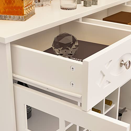 Freestanding Kitchen Cabinet with Wine Rack & Glass Doors