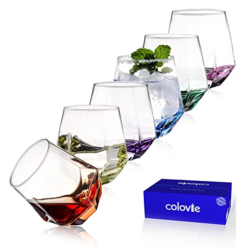 ColoVie Diamond Shaped Colored Wine Glasses Set