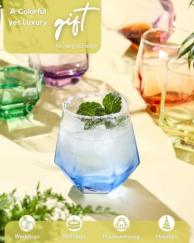 ColoVie Diamond Shaped Colored Wine Glasses Set