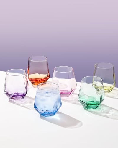 ColoVie Diamond Shaped Colored Wine Glasses Set