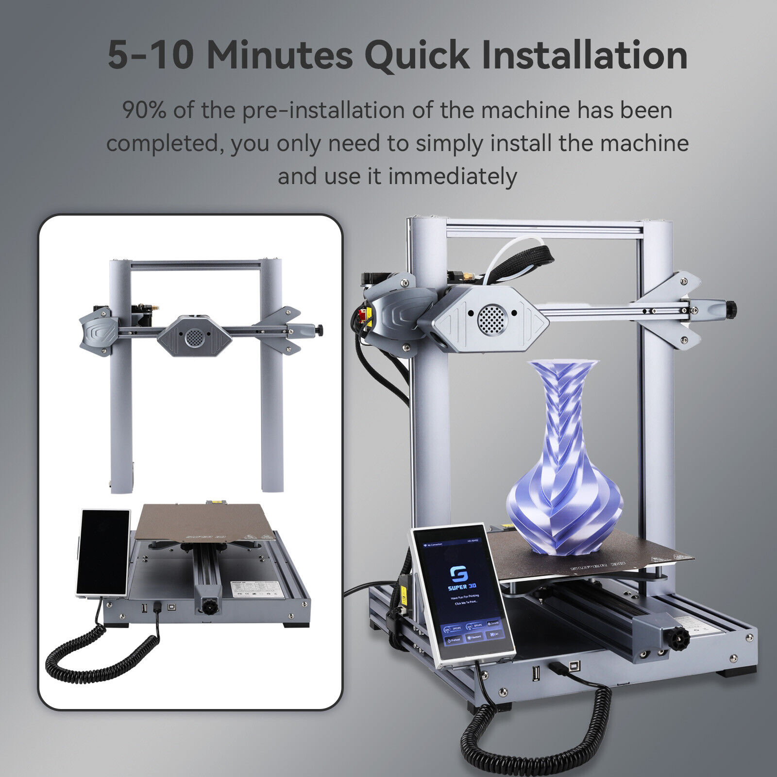 Auto Leveling FDM 3D Printer, Gray - USA