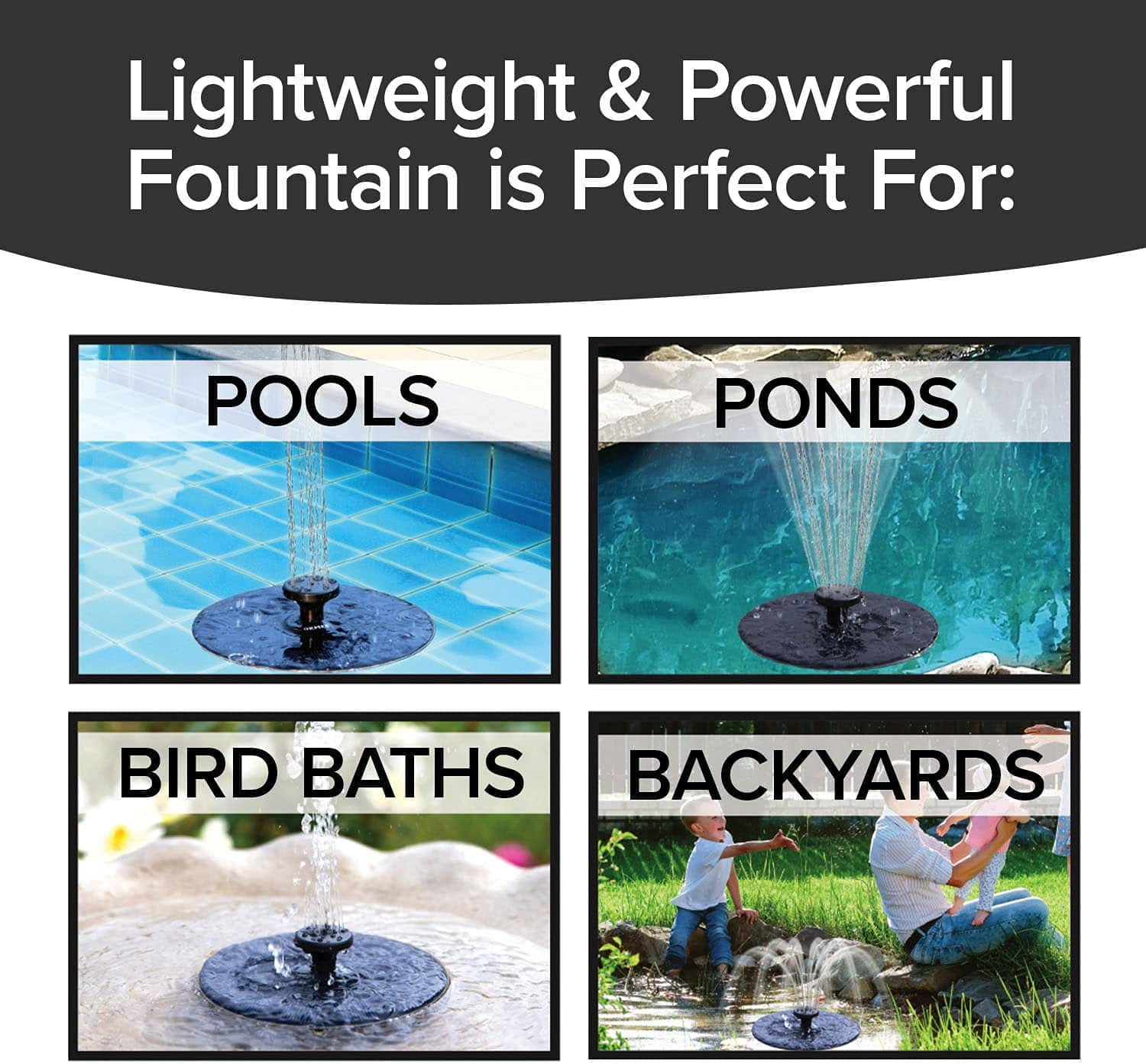 Solar Powered Fast Fountain for Pools and Ponds