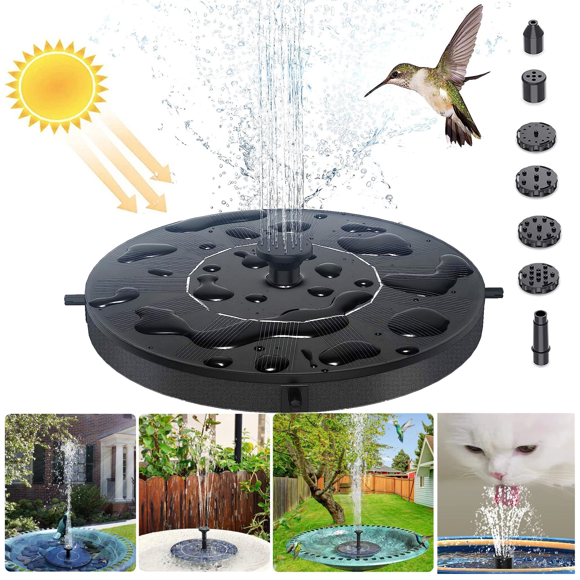 Floating Solar Water Fountain Pump for Bird Bath, Garden