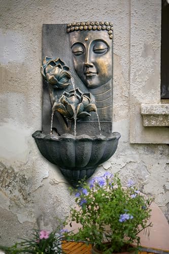 Zen Buddha Face Lotus Outdoor Water Fountain, 32.3" Tall