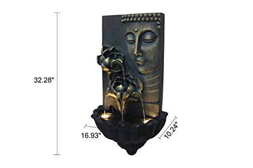 Zen Buddha Face Lotus Outdoor Water Fountain, 32.3" Tall