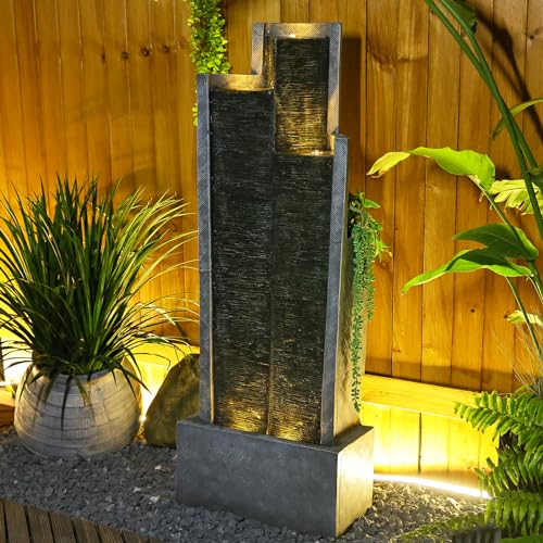 Contemporary Curves Water Fountain with Lights and Pump