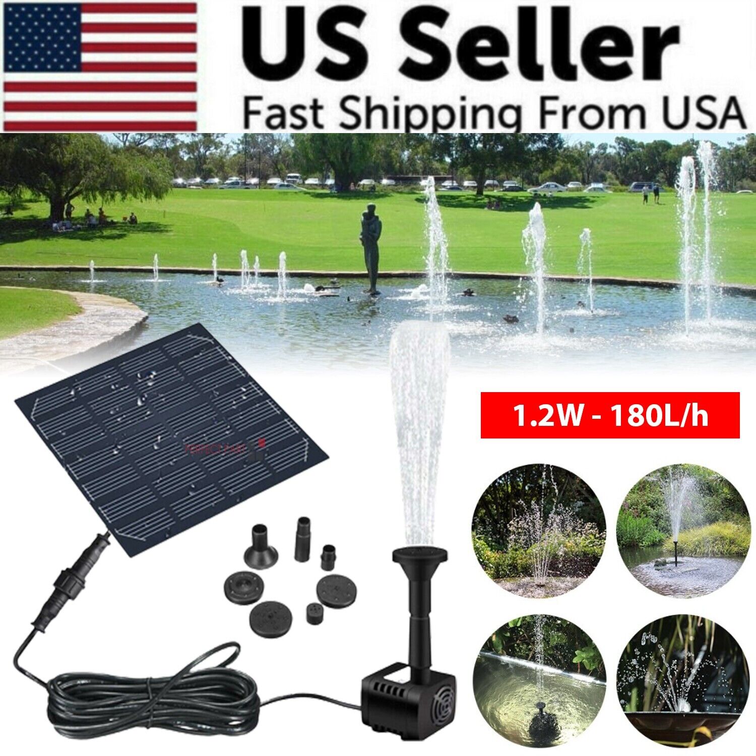 Solar Water Fountain Pump Kit with 6 Nozzles