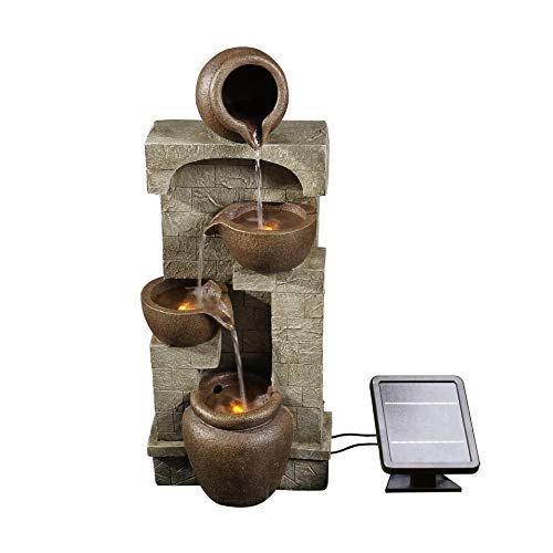 Solar Power Fountain with LEDs for Outdoor Zen Garden
