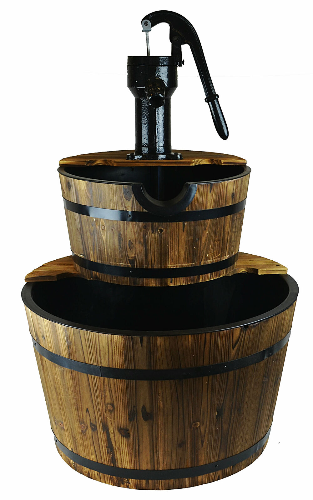Large Wood Barrel Outdoor Water Fountain with Pump