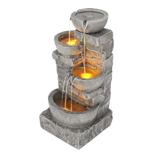 Teamson Home Cascading Outdoor Water Fountain, Stone Gray