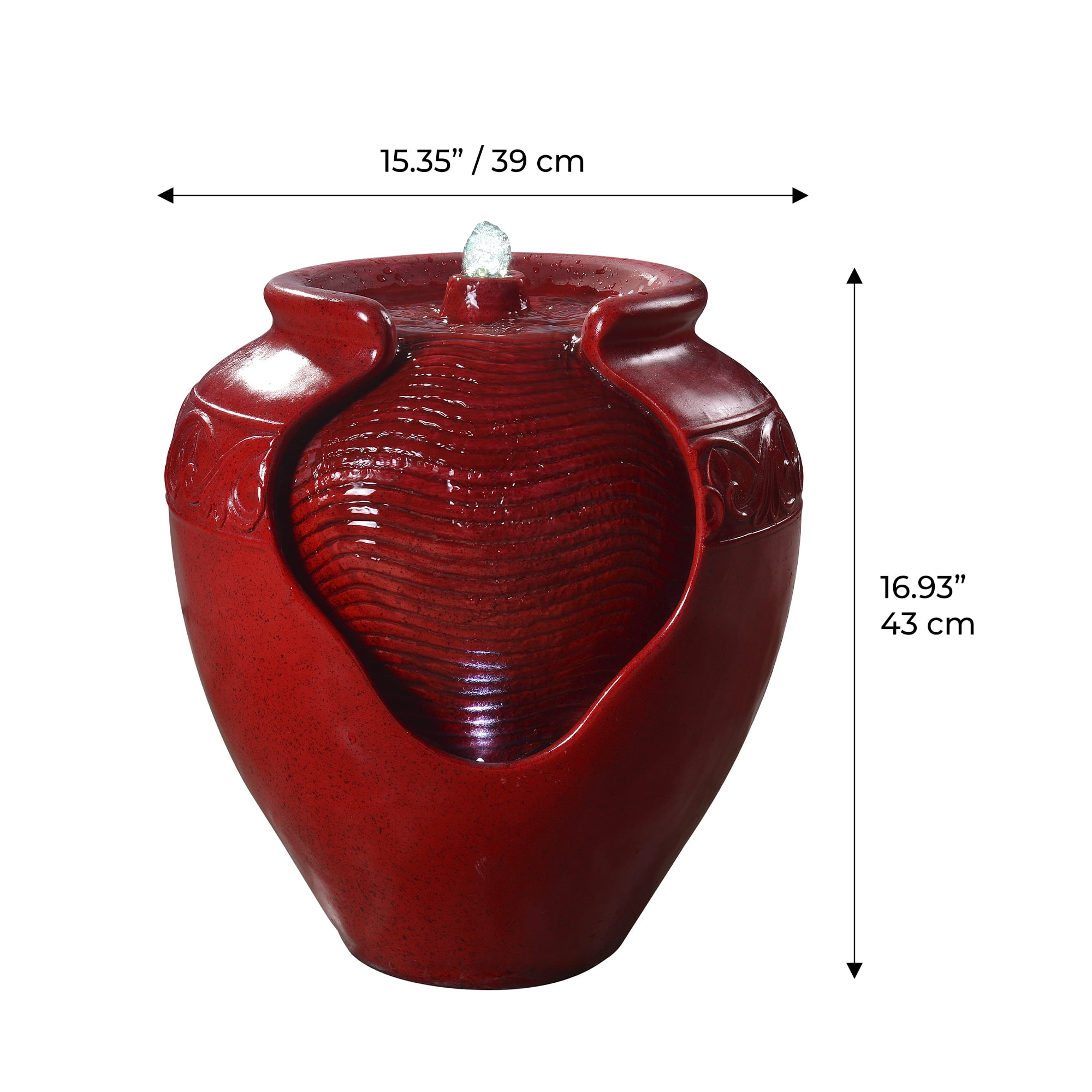 Teamson Home Glazed Pot Outdoor Fountain with LED