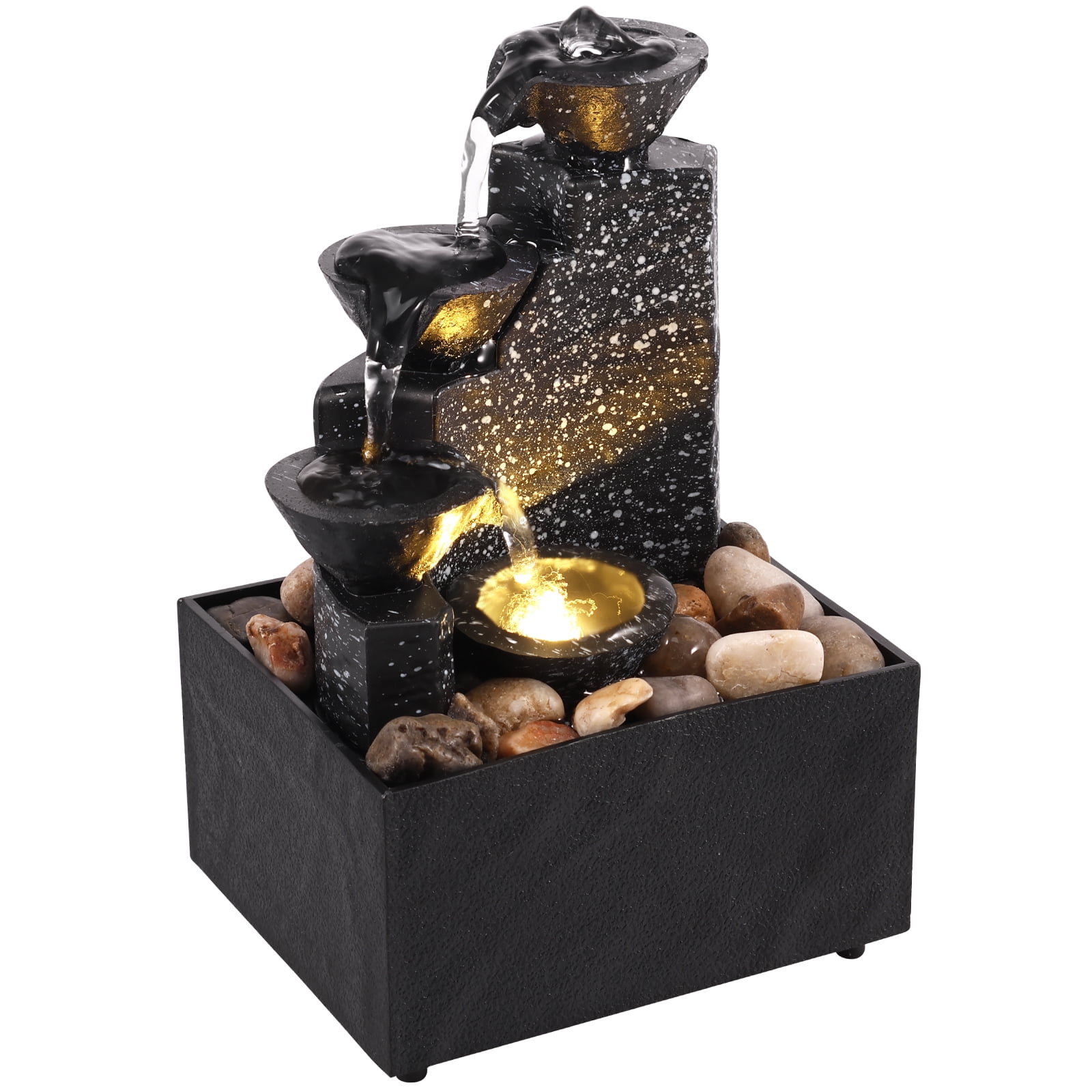 Tabletop Waterfall Fountain with Soft Lights and Ornaments