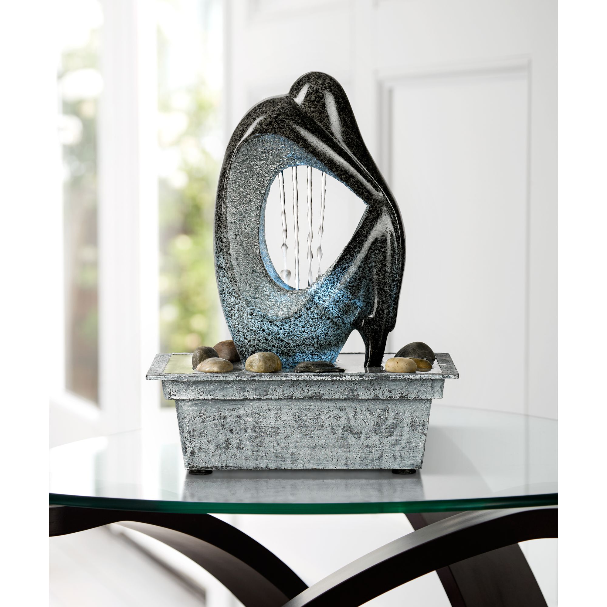 Modern LED Light Tabletop Water Fountain 10" Silhouette