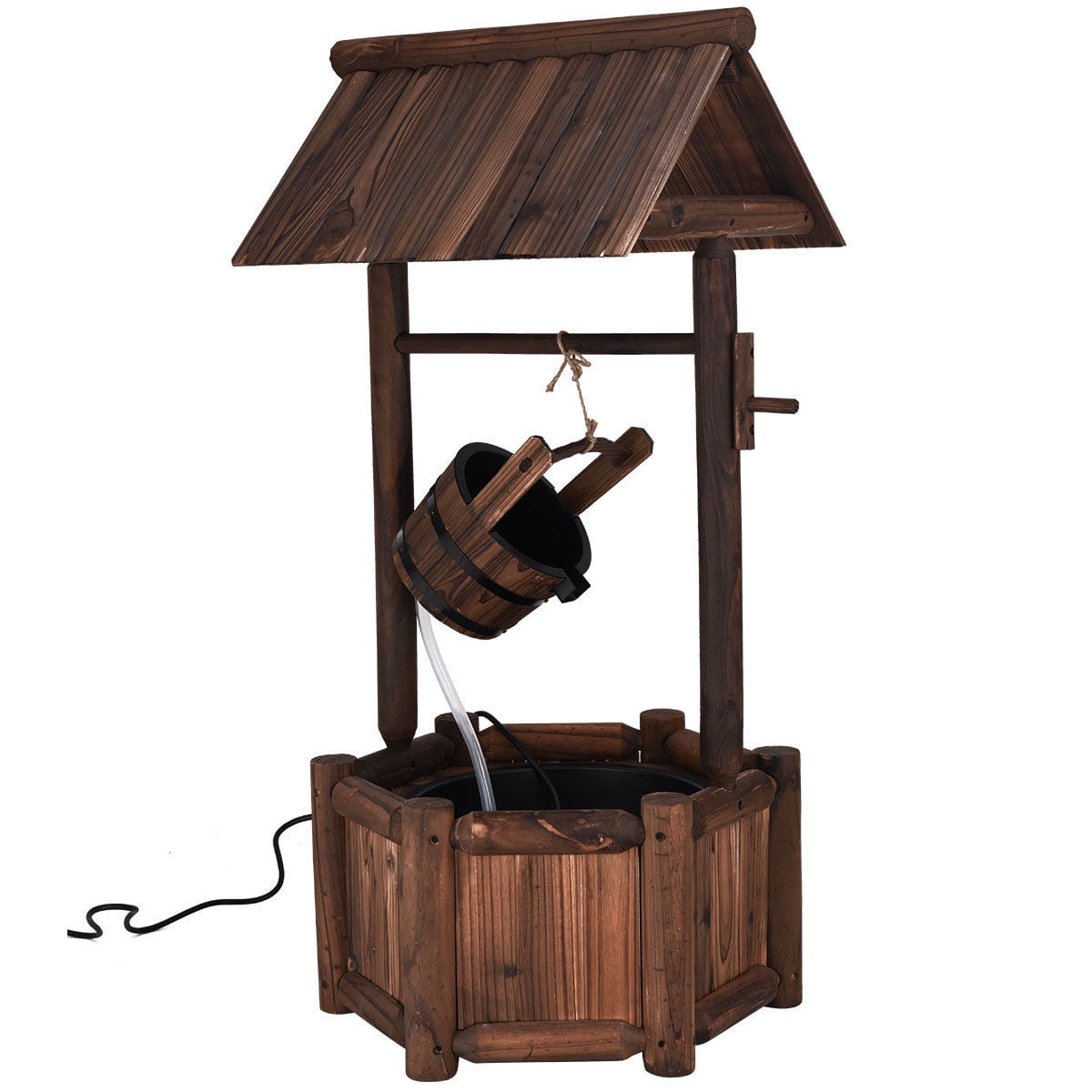 Rustic Wooden Wishing Well Fountain for Outdoor Gardens