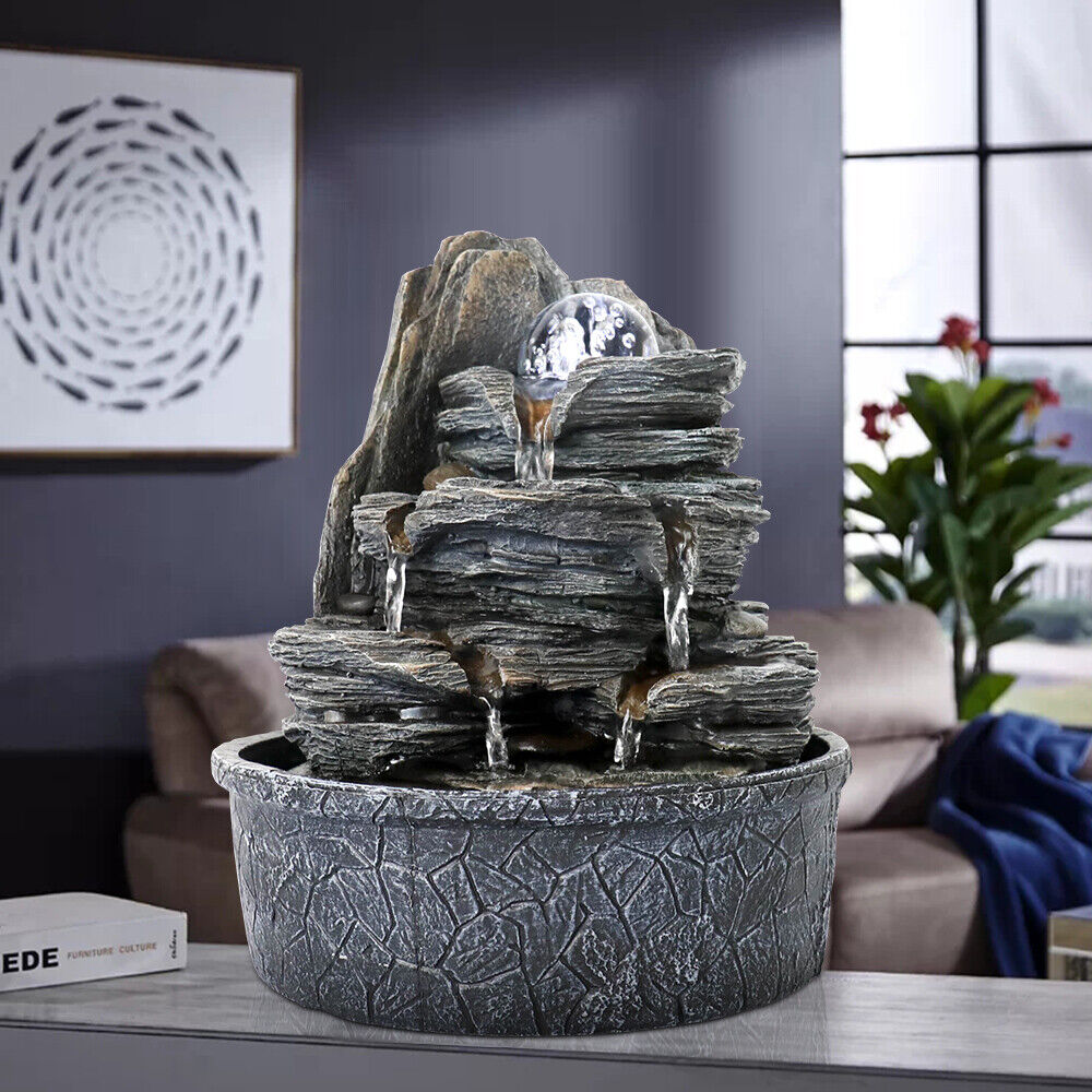 Tabletop Rockery Waterfall Fountain Indoor Decor LED Ball