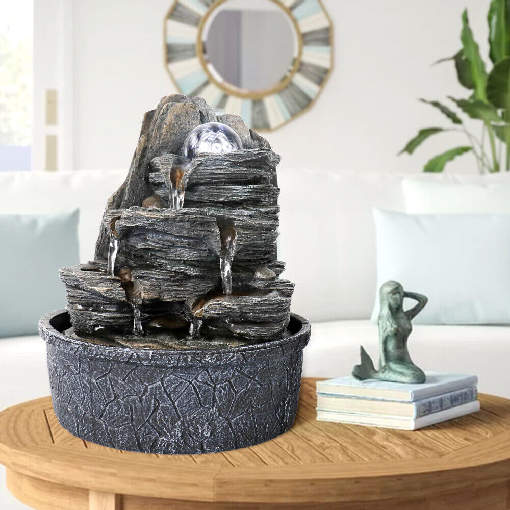Tabletop Rockery Waterfall Fountain Indoor Decor LED Ball
