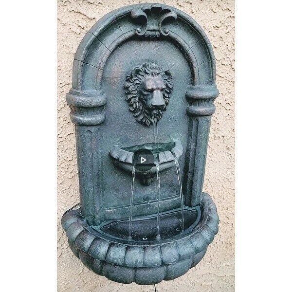 Lion Wall Water Fountain with Lights for Patio