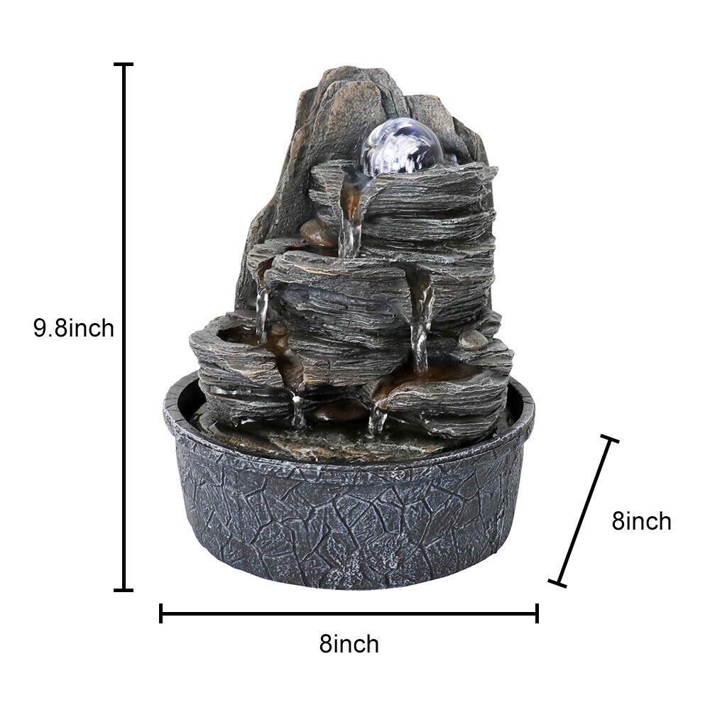 Tabletop Rockery Waterfall Fountain Indoor Decor LED Ball