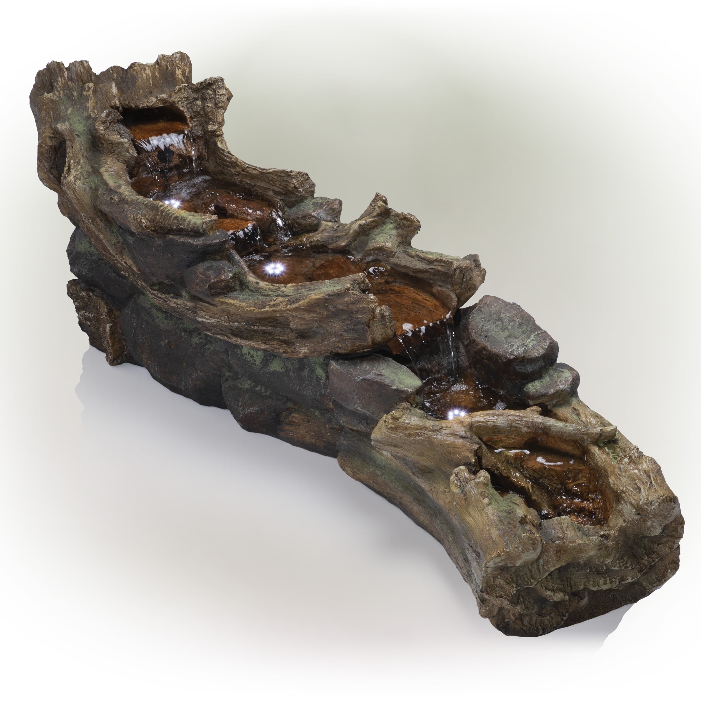 Alpine Light-Up Cascading Floor Pump Fountain, Brown, 59