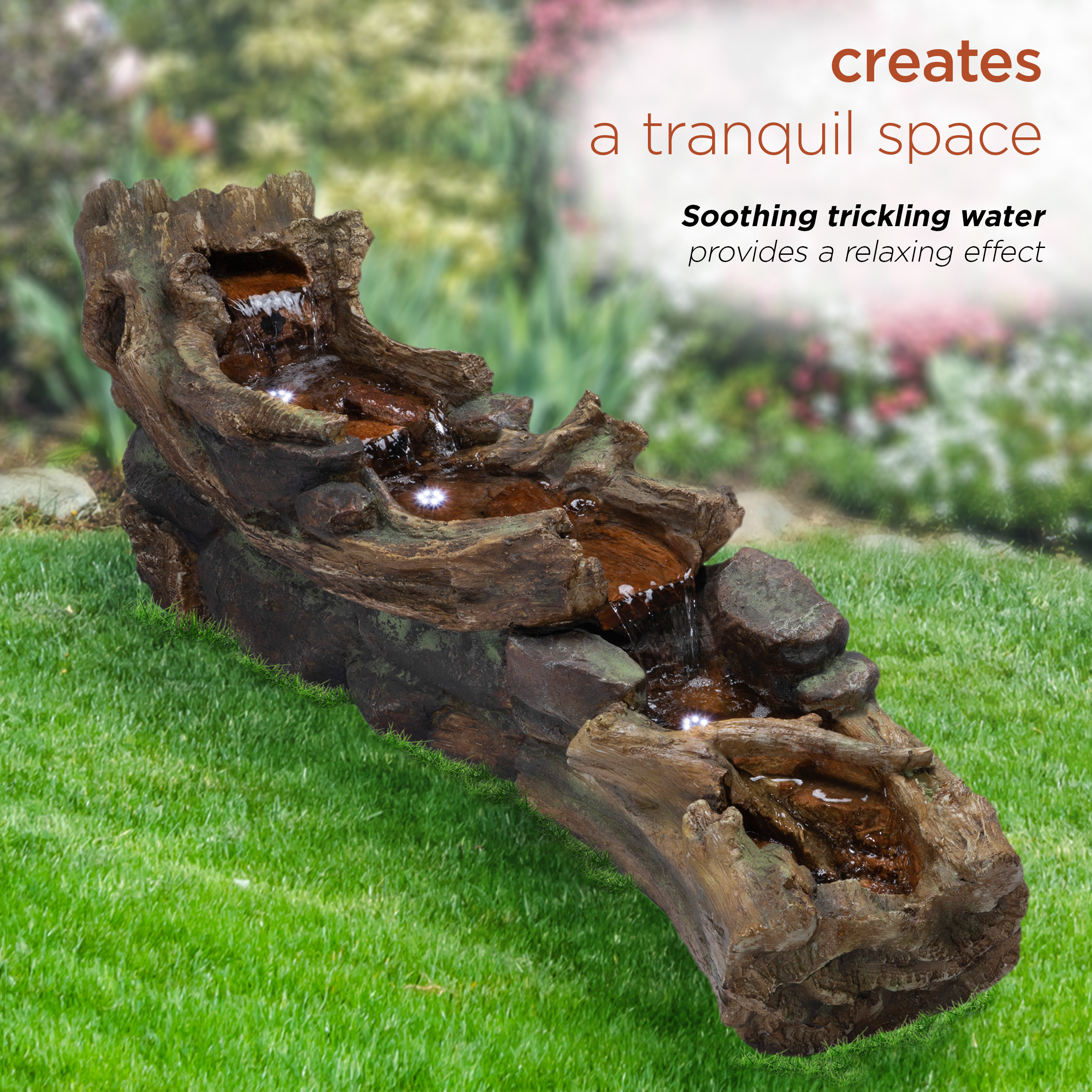 Alpine Light-Up Cascading Floor Pump Fountain, Brown, 59