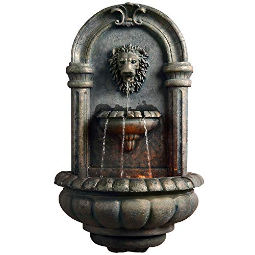Stone Lion Head Waterfall Wall Fountain with Pump