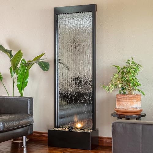 Alpine Mirror Waterfall with Decorative Stones and Light
