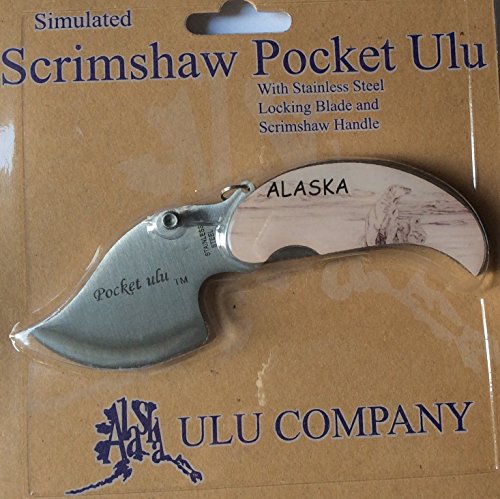 Polar Bear Handle Pocket Ulu Knife - Simulated Scrimshaw
