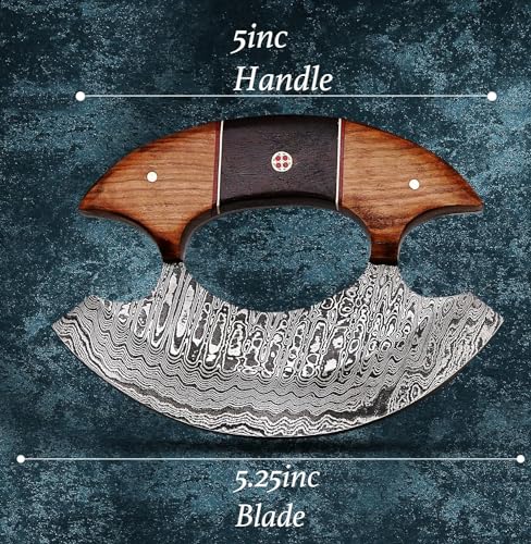 Damascus ULU Knife with Leather Sheath - 5.5