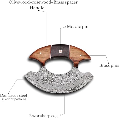 Damascus ULU Knife with Leather Sheath - 5.5