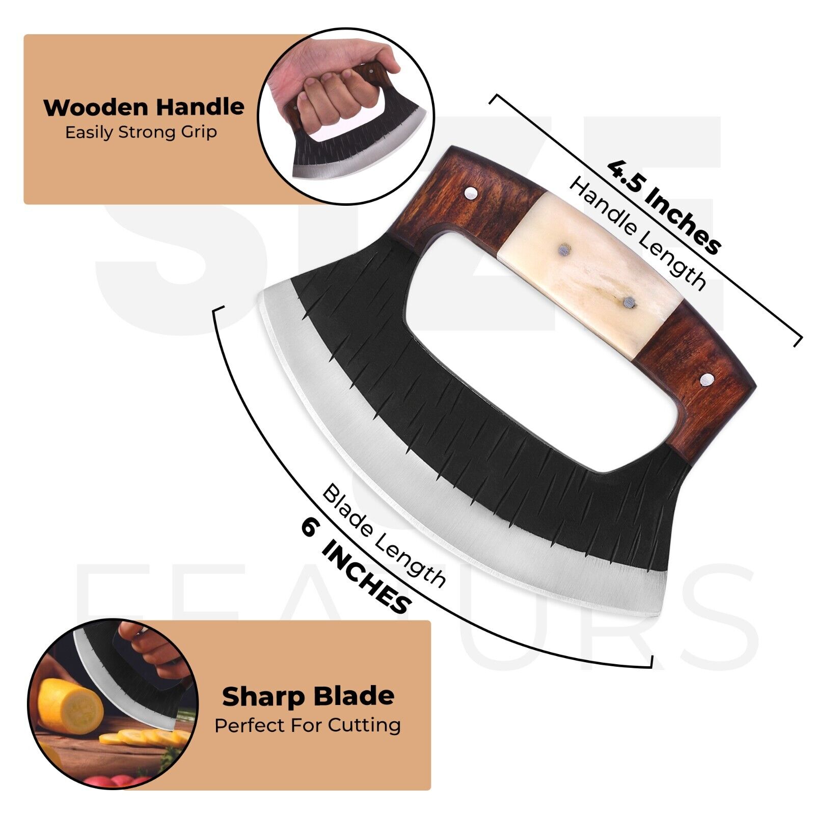 Custom Handmade Damascus Ulu Knife with Wood Handle