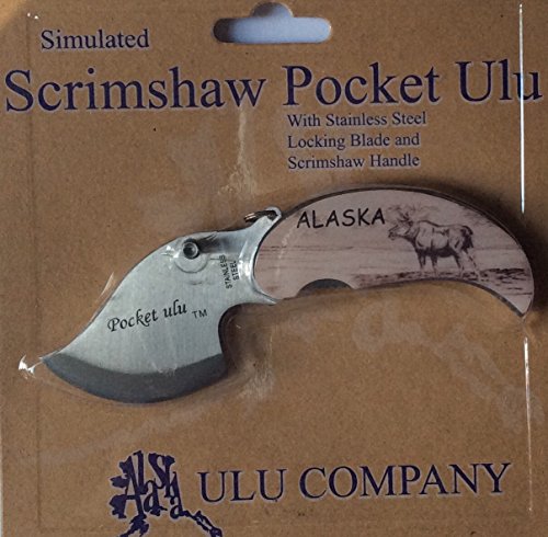 Moose Handle Pocket Ulu Knife with Scrimshaw Design
