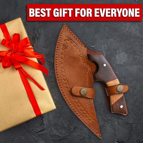 Handmade Damascus ULU Knife with Leather Sheath