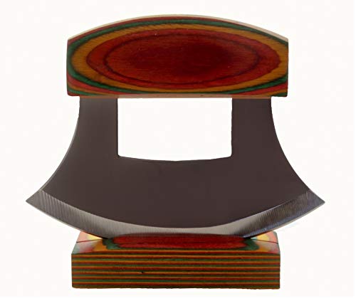 Exotic Wood Multi-Colored Ulu Knife with Stand